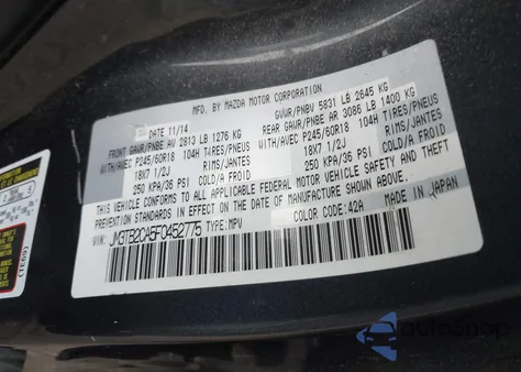 2015 Mazda Cx-9 Touring z USA, uszkodzony, nr VIN JM3TB2CA5F0452775